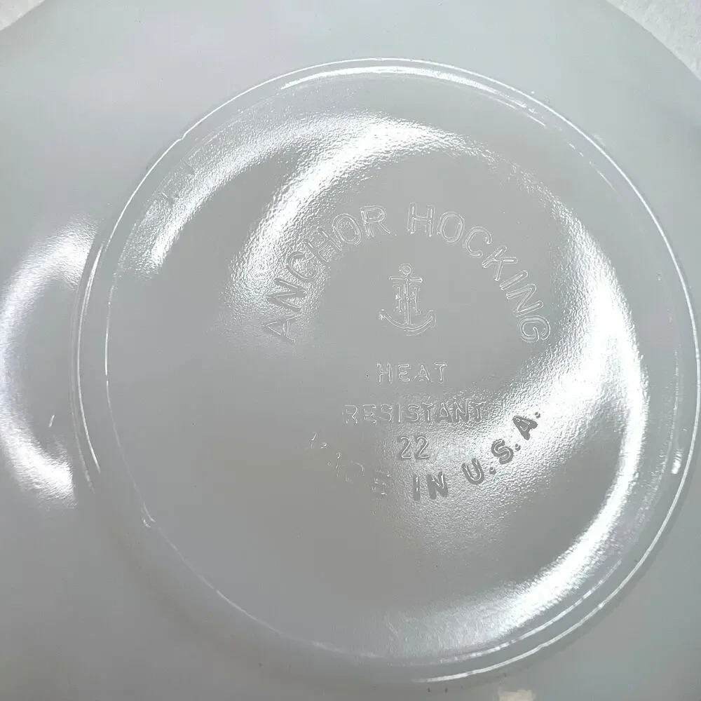 Two Vintage Anchor Hocking Fire King Milk Glass Gold Trim Saucers
